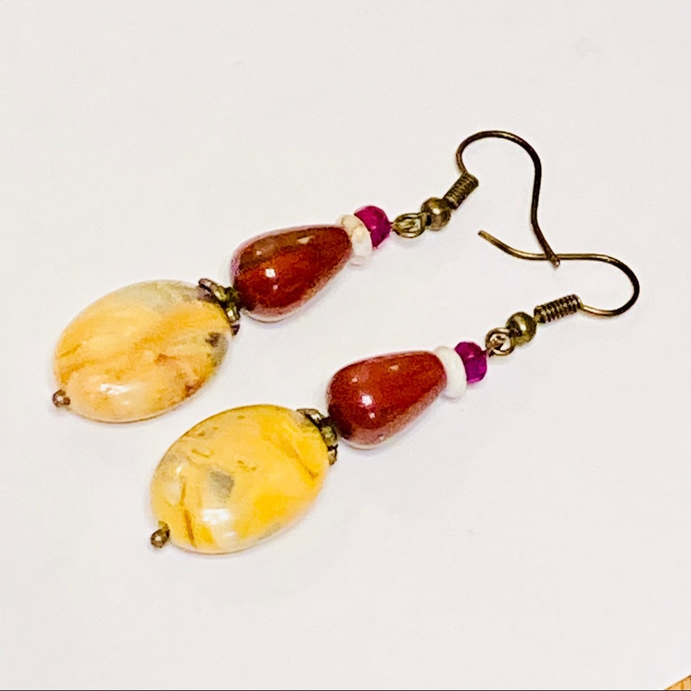 Golden Yellow Mexican Crazy Lace Agate Earrings